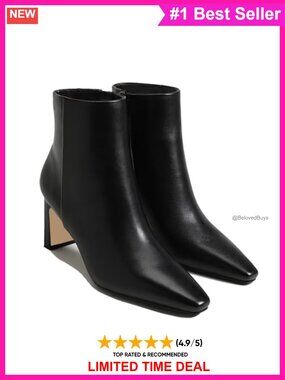 Women's Ankle Boots Chunky Low Heel Square Toe Side Zipper Heeled Booties
